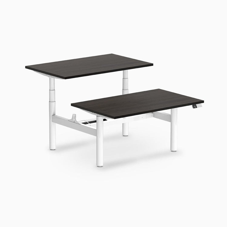 Desky electric Back to Back Round Leg Melamine burnished wood desktop