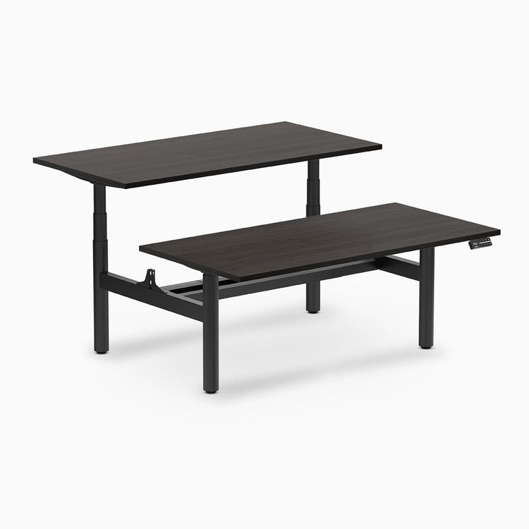 Desky electric Back to Back Round Leg Melamine burnished wood desktop