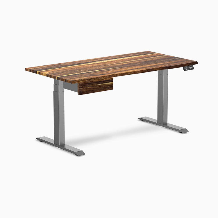 Dual hardwood bundle standing desk with drawer in pheasantwood space grey legs