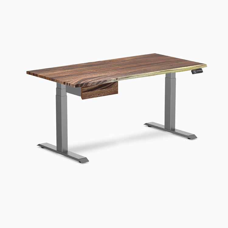 Dual hardwood bundle standing desk with drawer in saman space grey legs