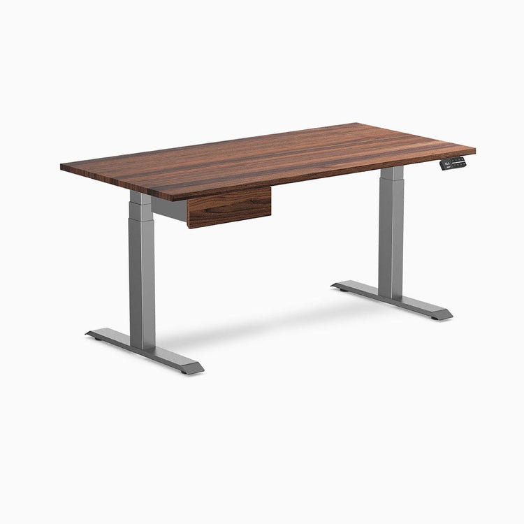 Dual hardwood bundle standing desk with drawer in walnut space grey legs