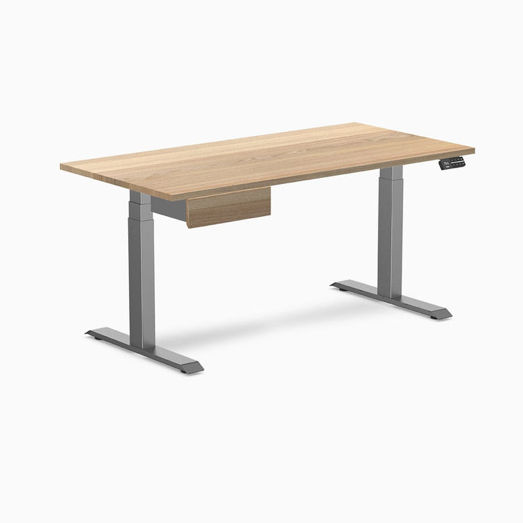 Dual hardwood bundle standing desk with drawer in white ash space grey legs