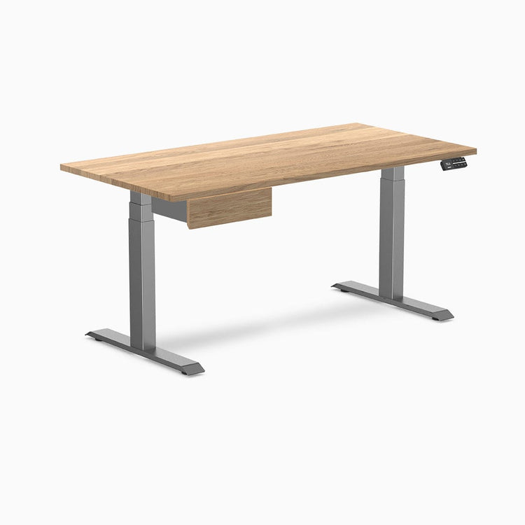 Dual hardwood bundle standing desk with drawer in white oak space grey legs