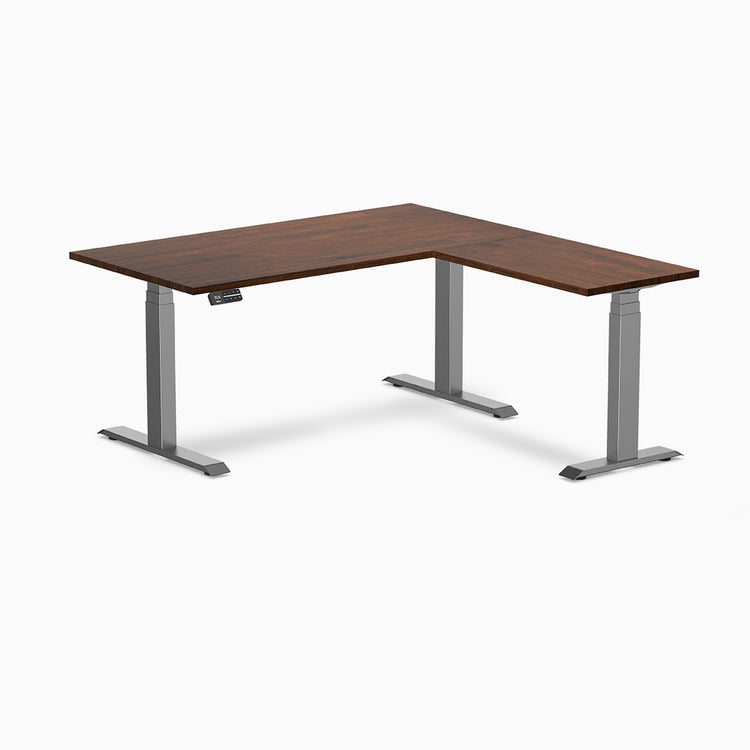 Desky L-shape standing desk red walnut with space grey legs 1500mm