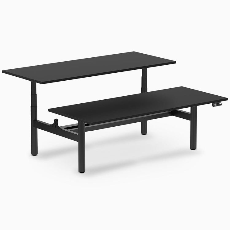 Desky electric Back to Back Round Leg Melamine burnished wood desktop