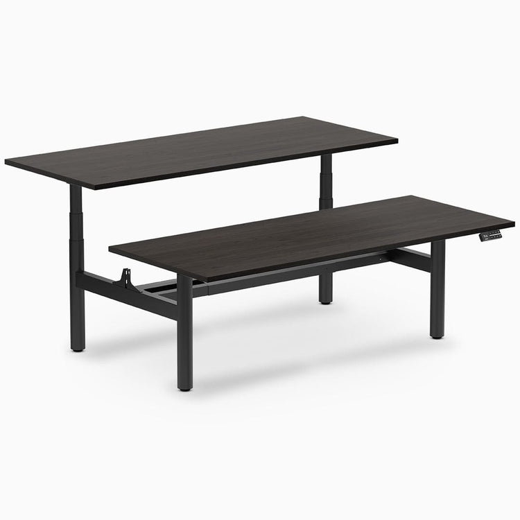 Desky electric Back to Back Round Leg Melamine burnished wood desktop