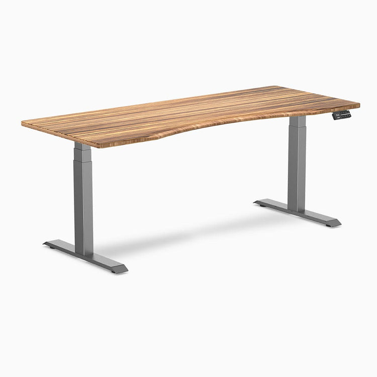 Desky ergo tiger bamboo with space gray legs