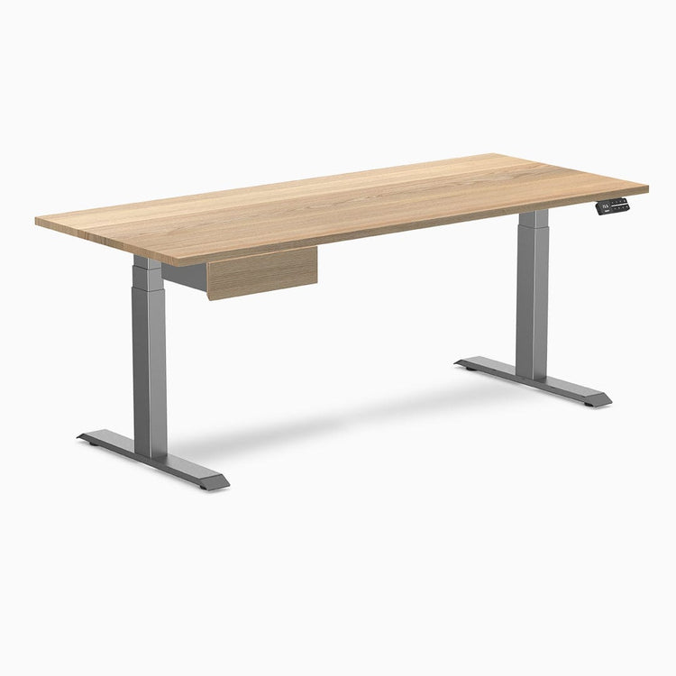 Dual hardwood bundle standing desk with drawer in white ash space grey legs