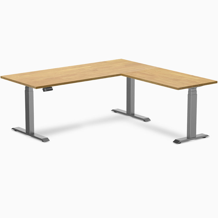 Desky L-shape standing desk light oak with space grey legs