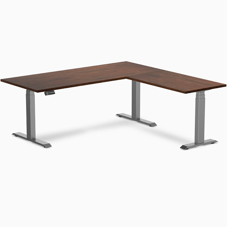 Desky L-shape standing desk red walnut with space grey legs 1800mm