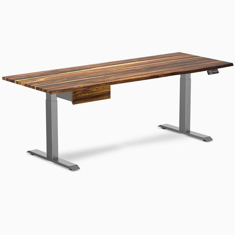 Dual hardwood bundle standing desk with drawer in pheasantwood space grey legs