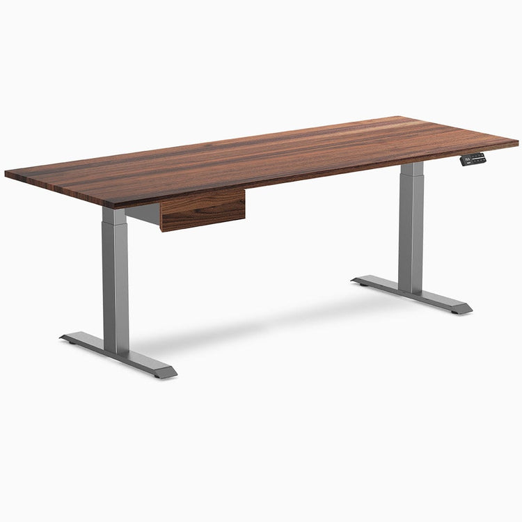 Dual hardwood bundle standing desk with drawer in walnut space grey legs