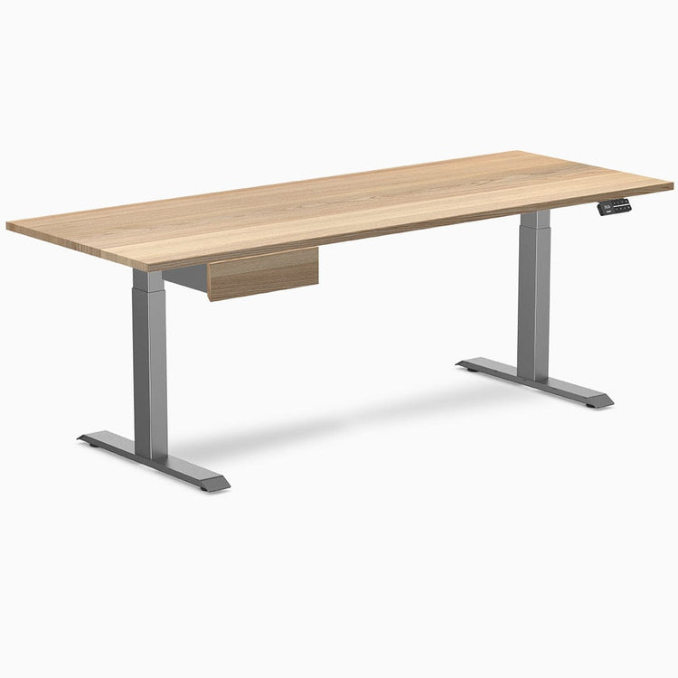 Dual hardwood bundle standing desk with drawer in white ash space grey legs