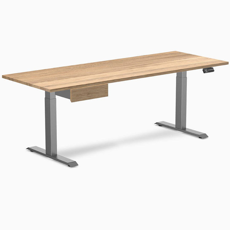 Dual hardwood bundle standing desk with drawer in white oak space grey legs