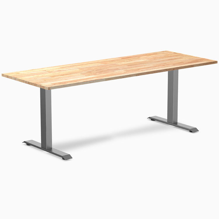 Desky 2000mm rubberwood natural fixed desk in space grey