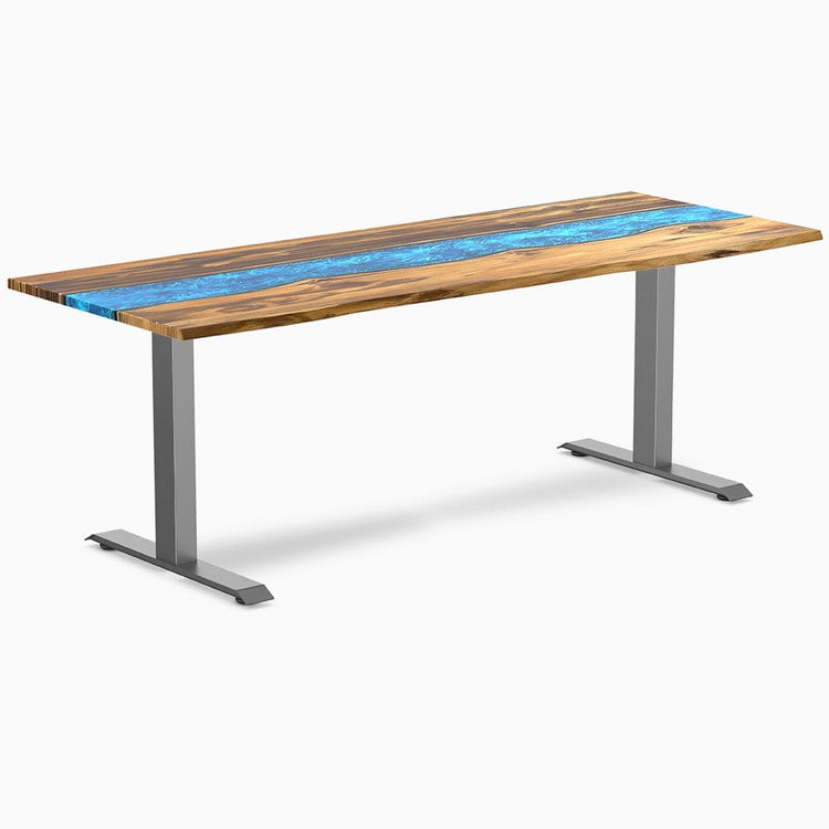 Desky fixed resin hardwood desk in teak blue river 2000mm