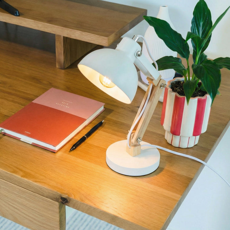 White Desky Axis wooden lamp on desk
