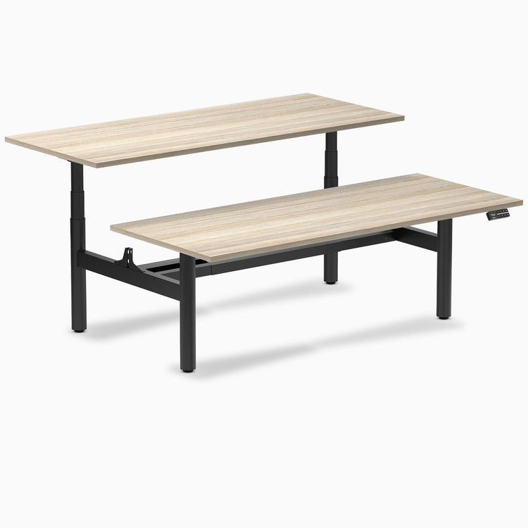 Desky Back to Back Round Leg Melamine Sit Stand Workstation