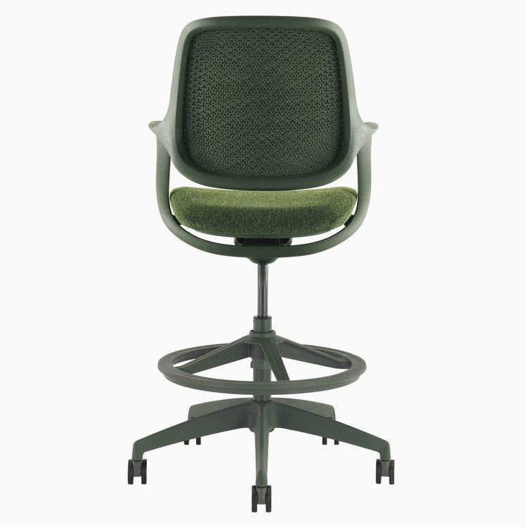 Low mesh back drafting chair in dark green