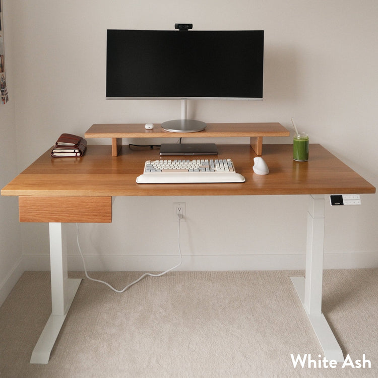 Desky Dual Hardwood Standing Desk With Drawer