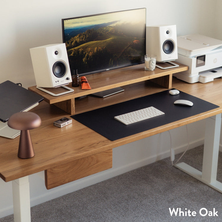 Desky Dual Hardwood Standing Desk With Drawer-Hardwood Dual Desk-Desky-Pheasantwood-1500x750mm-Matte Black-Desky® Australia