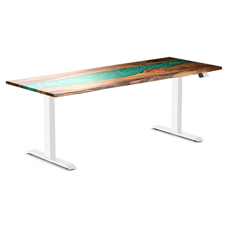 Desky Dual Resin Hardwood Sit Stand Desk-Natural Walnut Emerald River Desky®