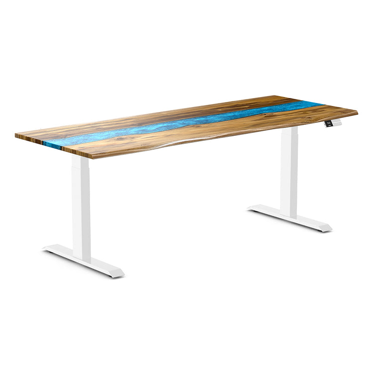 Desky Dual Resin Hardwood Sit Stand Desk-Teak Blue River Desky®