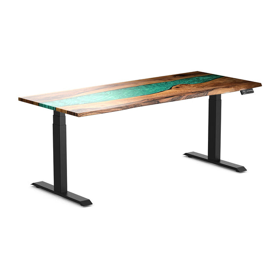 Almost Perfect Desky Dual Resin Hardwood Sit Stand Desk-Natural Walnut Desky®