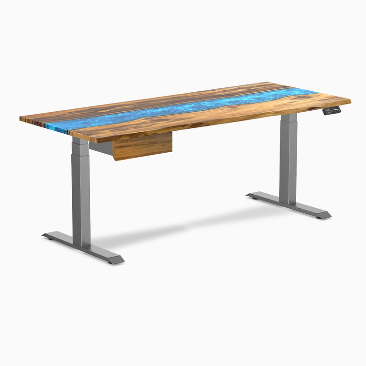 Desky Dual Resin Hardwood Standing Desk With Drawer