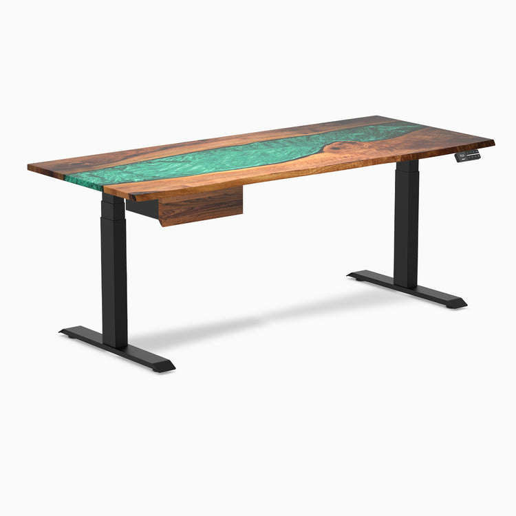 Desky Dual Resin Hardwood Standing Desk With Drawer