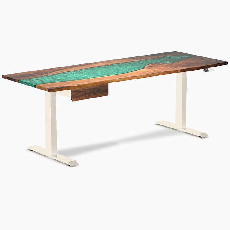 Desky Dual Resin Hardwood Standing Desk With Drawer