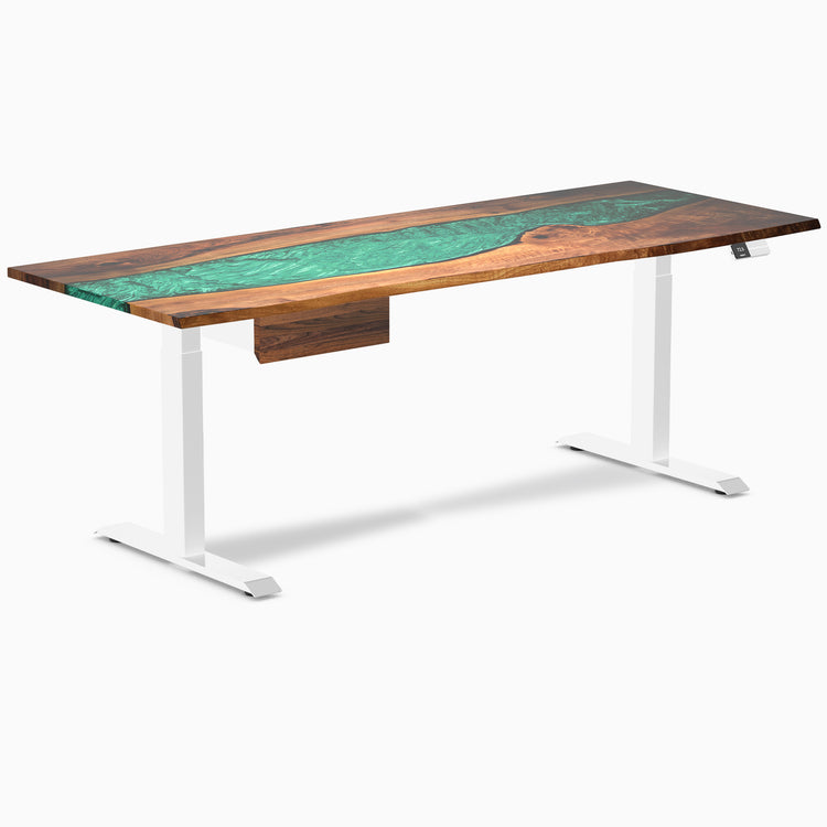 Desky Dual Resin Hardwood Standing Desk With Drawer