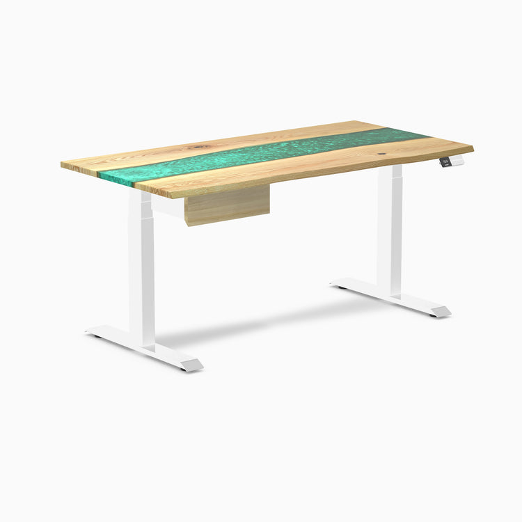 Desky Dual Resin Hardwood Standing Desk With Drawer