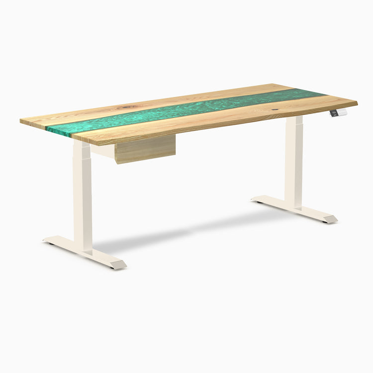 Desky Dual Resin Hardwood Standing Desk With Drawer