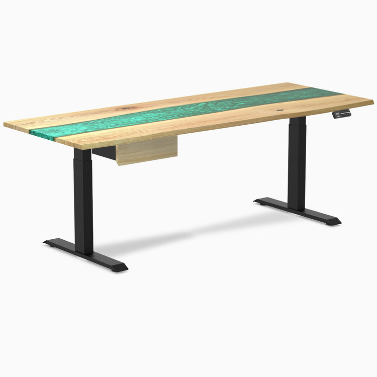 Desky Dual Resin Hardwood Standing Desk With Drawer