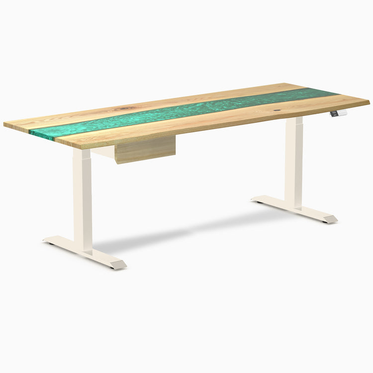 Desky Dual Resin Hardwood Standing Desk With Drawer