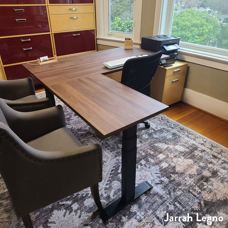 Desky Eco L-Shape Melamine Sit Stand Desk