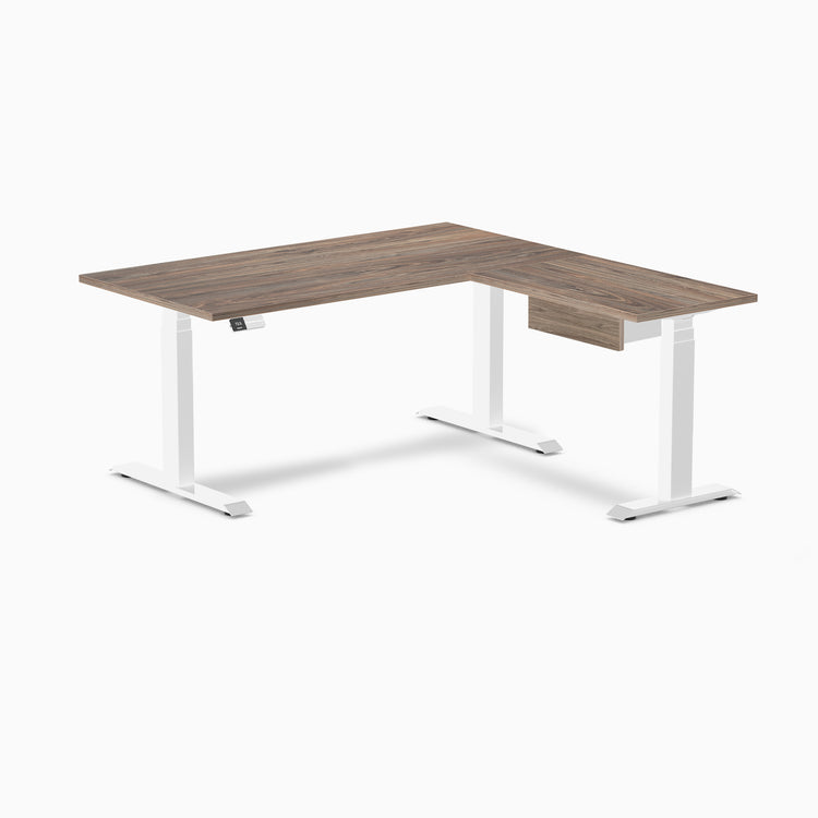 Desky Eco L-Shape Melamine Standing Desk With Drawer