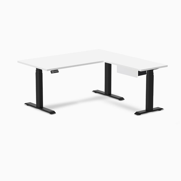 Desky Eco L-Shape Melamine Standing Desk With Drawer