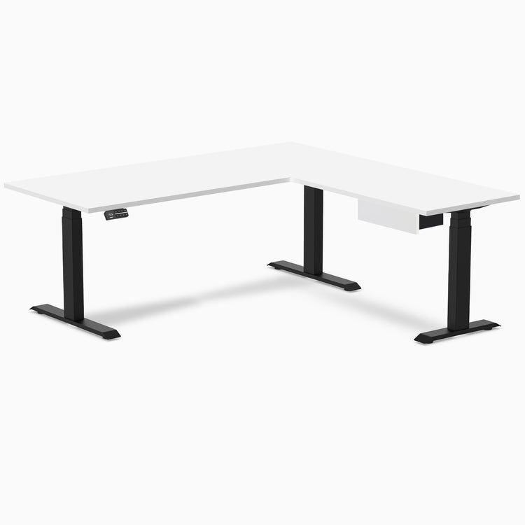 Desky Eco L-Shape Melamine Standing Desk With Drawer