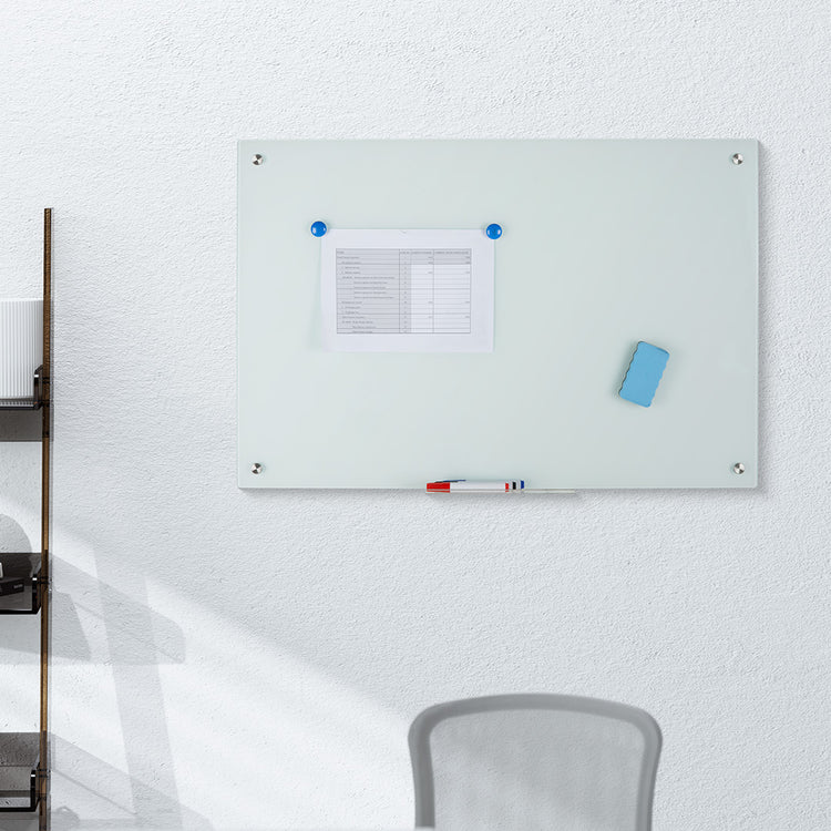Desky glass whiteboard with magnetic notes