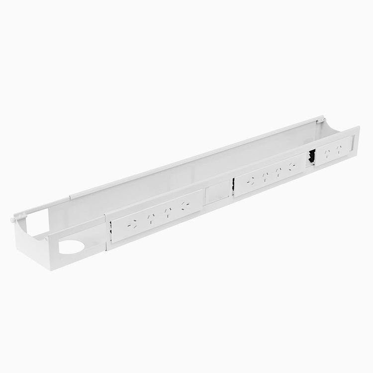 Desky integrated cable channel in white