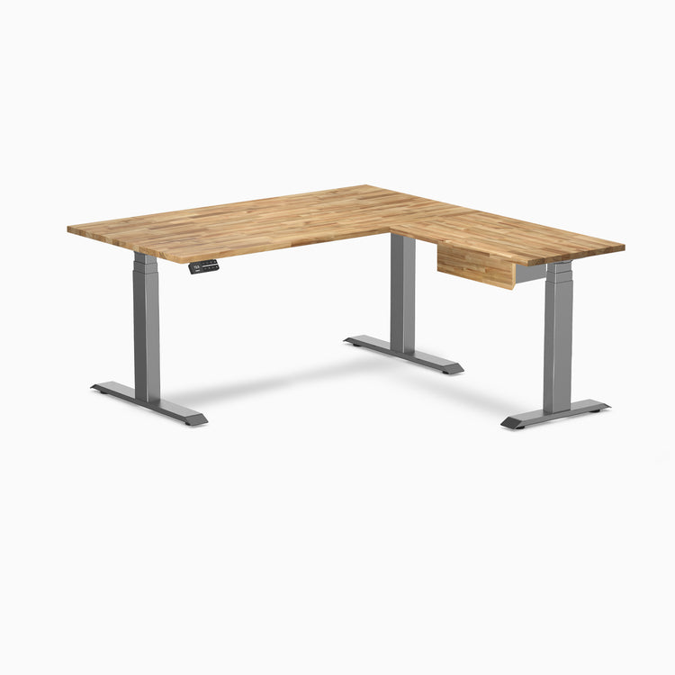 Desky Hardwood L-Shape Standing Desk With Drawer