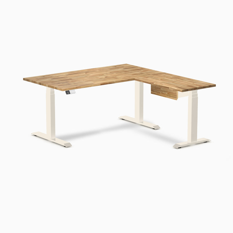 Desky Hardwood L-Shape Standing Desk With Drawer