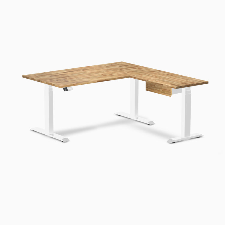 Desky Hardwood L-Shape Standing Desk With Drawer