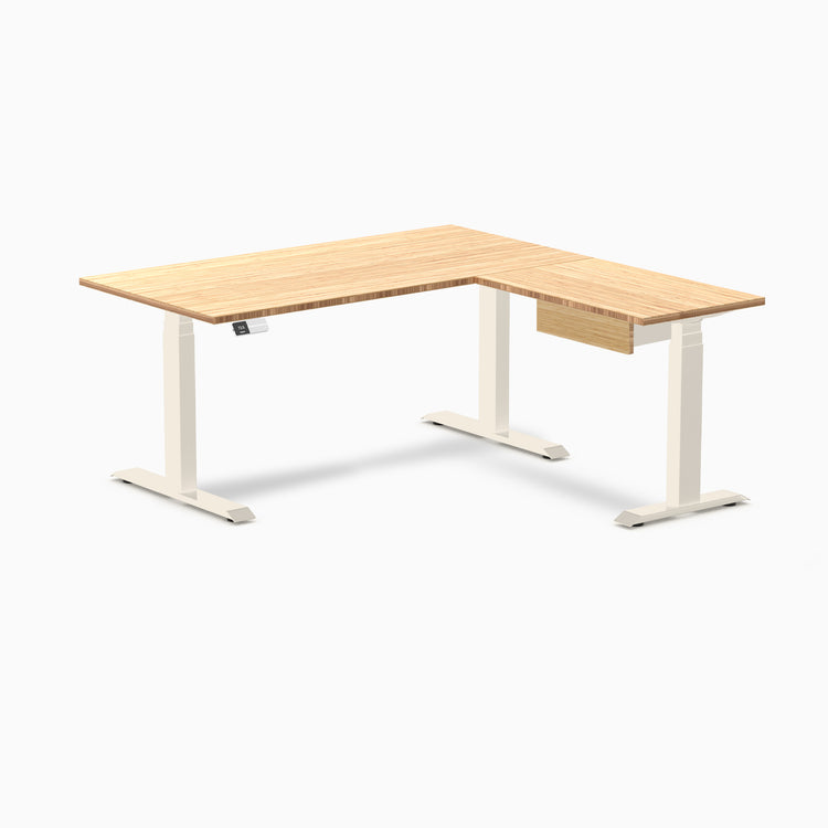 Desky Bamboo L-Shape Standing Desk With Drawer