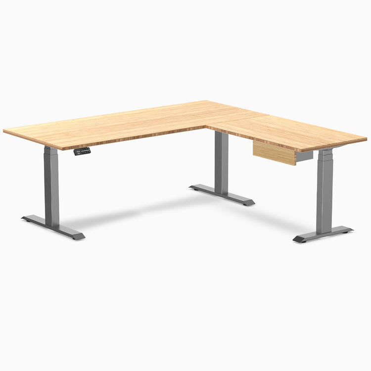 Desky Bamboo L-Shape Standing Desk With Drawer