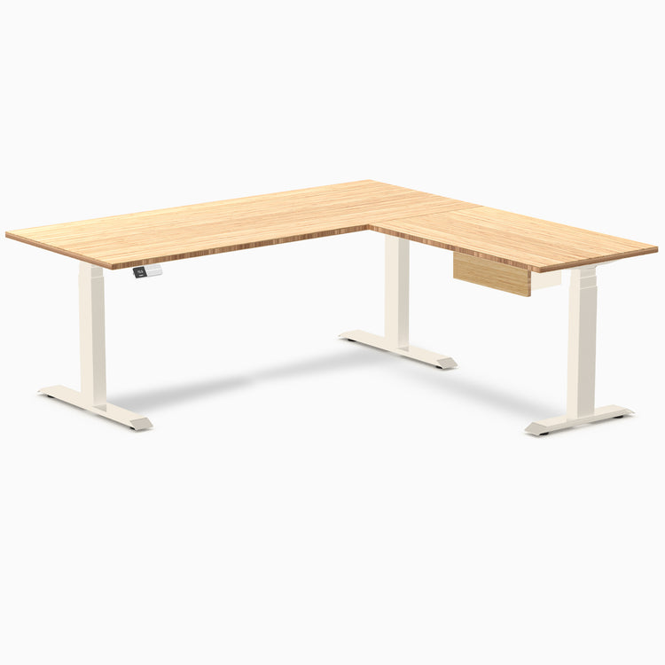 Desky Bamboo L-Shape Standing Desk With Drawer