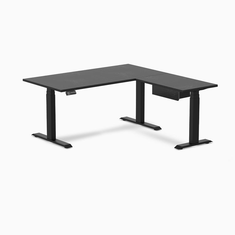 Desky Hardwood L-Shape Standing Desk With Drawer