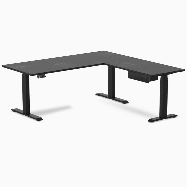Desky Hardwood L-Shape Standing Desk With Drawer